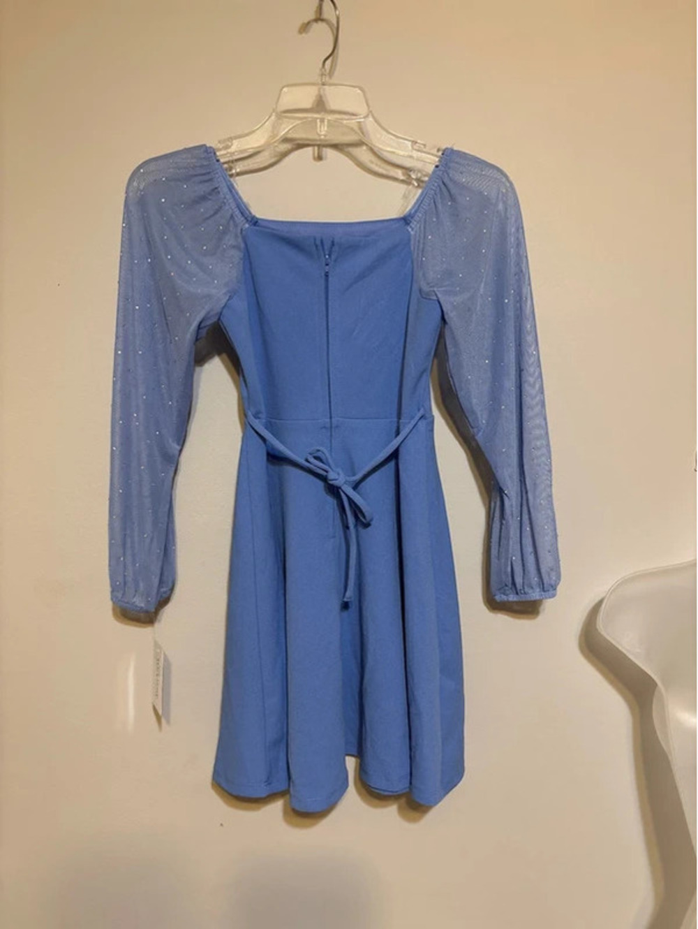 SO Blue Long Sleeve Skater Dress with Sparkle Sleeves – Girls Size 8 NWT - Picture 3 of 3
